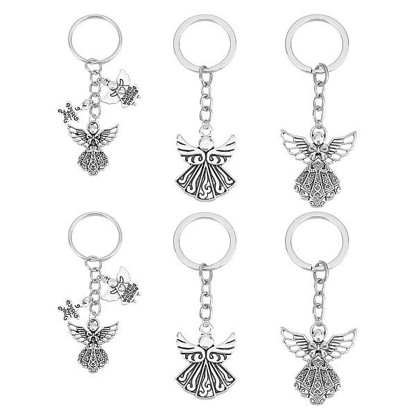 

PandaHall 6Pcs 3 Style Angel Wing Tibetan Style Alloy Pendants Keychain, Star with Word Charms, with Alloy Findings, Antique Silver...