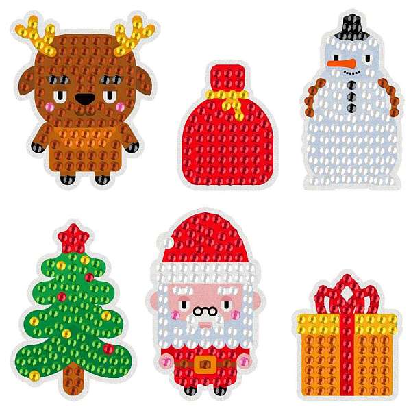 PandaHall Christmas Theme DIY Diamond Painting Stickers Kits for Kids, with Rhinestones and Diamond Painting Tools, Elk & Snowman &...