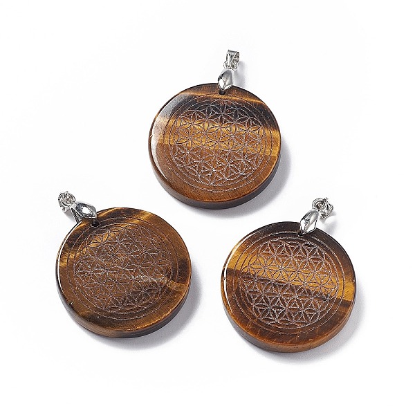 

PandaHall Natural Tiger Eye Pendants, Flat Round Charms with Round Pattern, with Rack Plating Platinum Tone Brass Findings, Cadmium Free &...