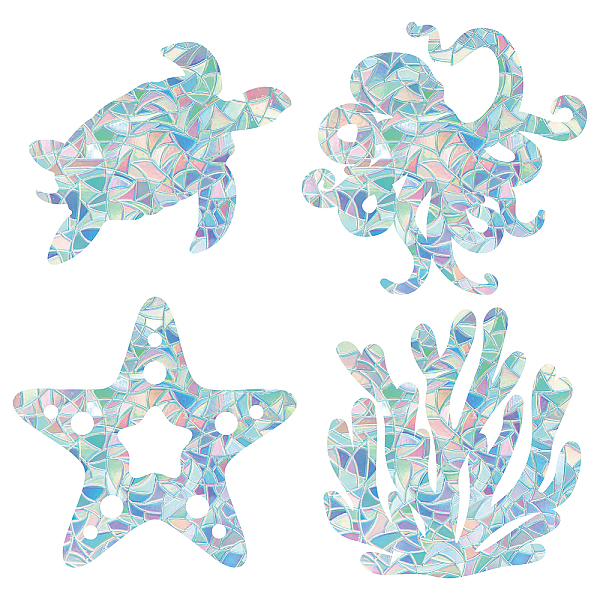 

PandaHall GORGECRAFT 16Pcs Sea Animal Window Decals Prism Window Stickers Turtles Sea Star Octopus Coral Rainbow Clings Static Decals for...