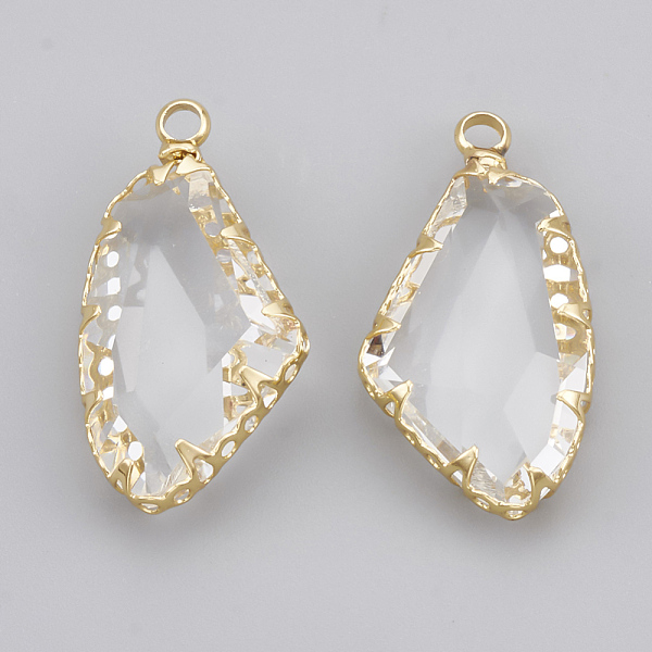 

PandaHall Brass Glass Pendants, Faceted, Polygon, Clear, Real 18K Gold Plated, 23x12x5mm, Hole: 1.8mm Brass+Glass Polygon Clear