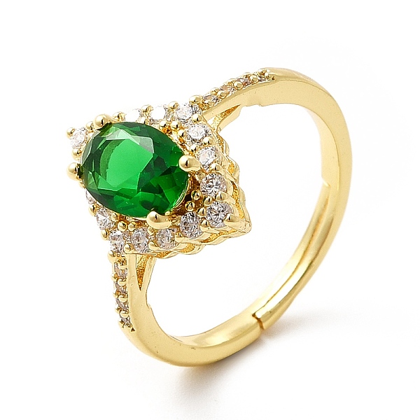 

PandaHall Green Glass Rhombus Adjustable Ring with Cubic Zirconia, Brass Jewelry for Women, Real 18K Gold Plated, US Size 6 1/2(16.9mm)...
