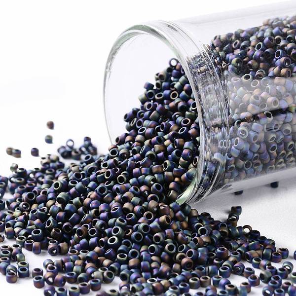 PandaHall TOHO Round Seed Beads, Japanese Seed Beads, (86F) Opaque AB Frost AB Iris, 15/0, 1.5mm, Hole: 0.7mm, about 15000pcs/50g Glass