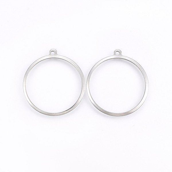 

PandaHall 201 Stainless Steel Pendants, Ring, Stainless Steel Color, 27.5x25x1mm, Hole: 1.2mm 201 Stainless Steel Ring