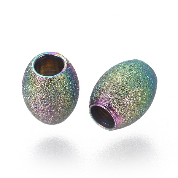 

PandaHall Ion Plating(IP) 304 Stainless Steel Textured Beads, Oval, Rainbow Color, 5x4mm, Hole: 1.8mm 304 Stainless Steel Oval
