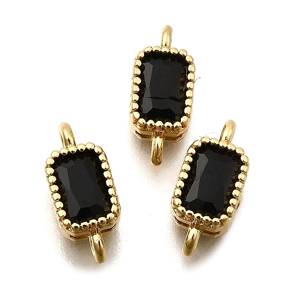 Real 18K Gold Plated Brass Micro Pave Cubic Zirconia Links Connectors, Long-Lasting Plated, Rectangle, Black, 11.9x5.2x3.5mm, Hole: 1.2mm
