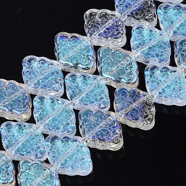 

PandaHall Electroplate Glass Beads Strand, AB Color, Rhombus with Chinese Auspicious Cloud Pattern, Clear AB, 11~12x15.5x4.5mm, Hole: 1mm..., White
