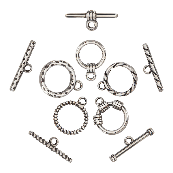 PandaHall DICOSMETIC 5 Styles Round Toggle Clasps Stainless Steel Buckle Round IQ Buckle Bracelet Clasp Round T-Bar Closure Silver Swirl...