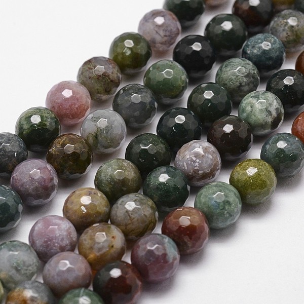 

PandaHall Natural Indian Agate Beads Strands, Faceted, Round, 6mm, Hole: 1mm, about 61pcs/strand, 14.9 inch~15.1 inch Indian Agate Round..., Green