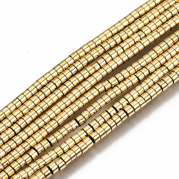 

PandaHall Electroplate Non-magnetic Synthetic Hematite Beads Strands, Column, Real 18K Gold Plated, 1.5x1mm, Hole: 0.8mm, about...
