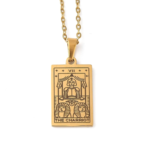 

PandaHall Tarot Theme 304 Stainless Steel Pendant Nacklaces For Women, Cable Chain Necklaces, Real 18K Gold Plated, The Charriot, 455mm...