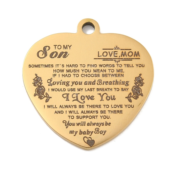 

PandaHall Vacuum Plating 201 Stainless Steel Pendants, Family Theme Message Charms, Heart with Word Charms, Real 18K Gold Plated...