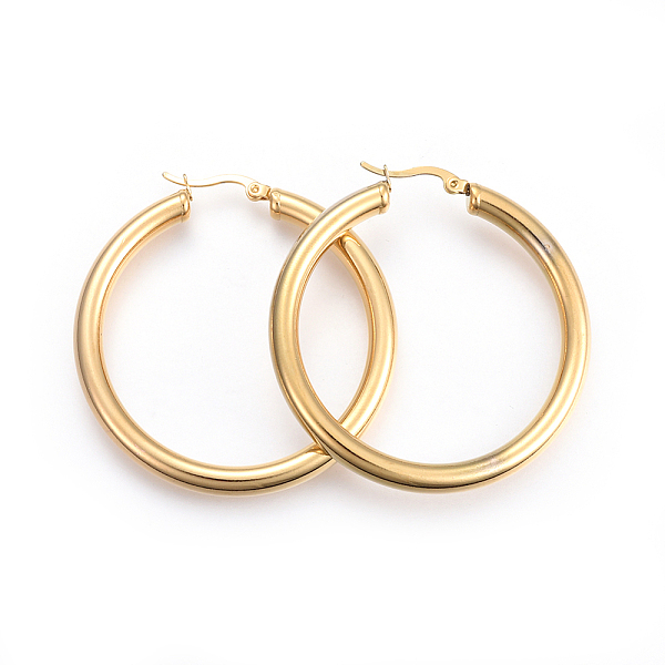 

PandaHall 201 Stainless Steel Big Hoop Earrings, with 304 Stainless Steel Pin, Hypoallergenic Earrings, Ring Shape, Golden, 52x50x5mm, 4...
