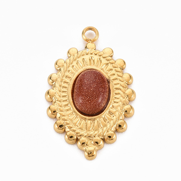 

PandaHall 304 Stainless Steel Pendants, with Goldstone, Oval, Sienna, 23.5x15x4~5mm, Hole: 1.8mm 304 Stainless Steel Oval Brown