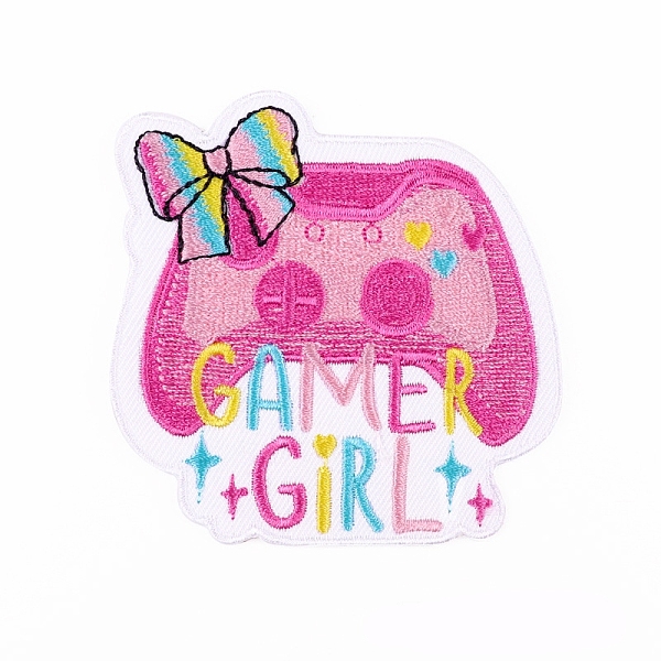 

PandaHall Appliques, Embroidery Iron on Cloth Patches, Sewing Craft Decoration, Game Pad, 73x74mm Fibre Playing Theme