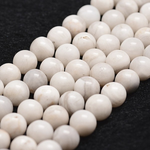 Brins de perles d'agate en dentelle folle blanche naturelle
