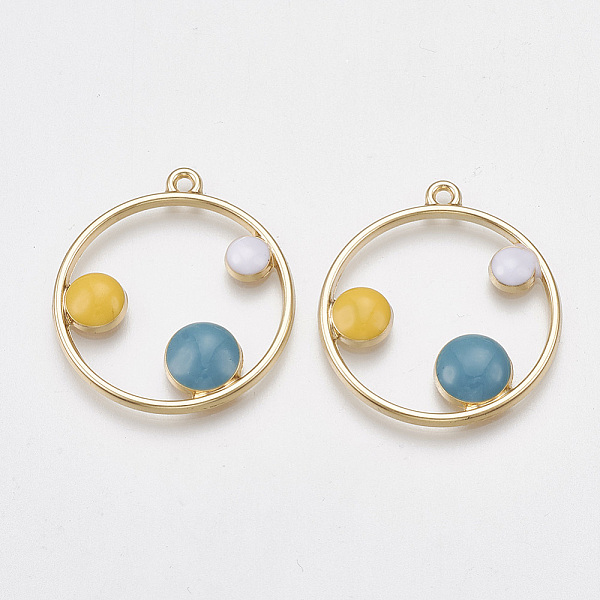 

PandaHall Alloy Pendants, with Enamel, Flat Round, Light Gold, Cadet Blue, 31x27.5x3.5mm, Hole: 1.2mm Alloy+Enamel Flat Round Blue