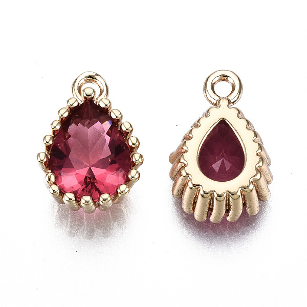 

PandaHall Glass Charms, with Brass Findings, Light Gold, Long-Lasting Plated, Cadmium Free & Lead Free, Teardrop, Cerise, 12x7.5x4~5mm, Hole..., Red