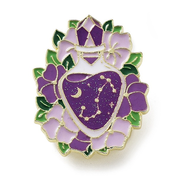PandaHall Flower Holy Vase Scorpio Enamel Pins, Golden Zinc Alloy Brooch for Backpack Clothes, Constellation Theme Badge for Women, Purple...