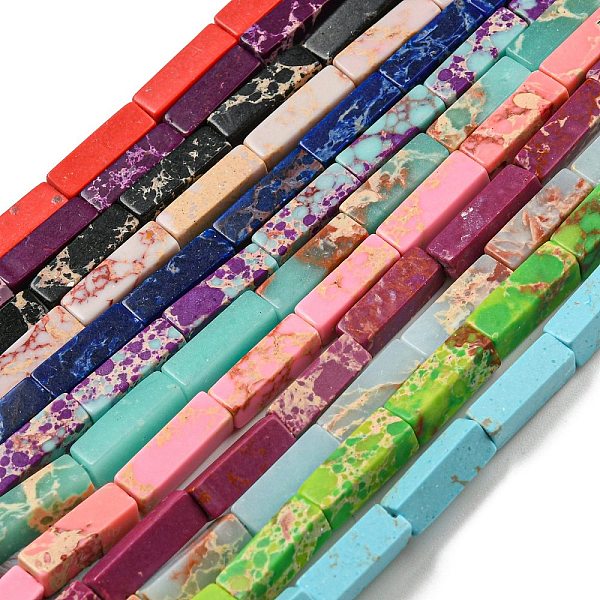 

PandaHall Synthetic Imperial Jasper Dyed Beads Strands, Rectangle, Mixed Color, 13~13.5x4~4.5x4~4.5mm, Hole: 1.4mm, about 28~29pcs/strand..., Multicolor