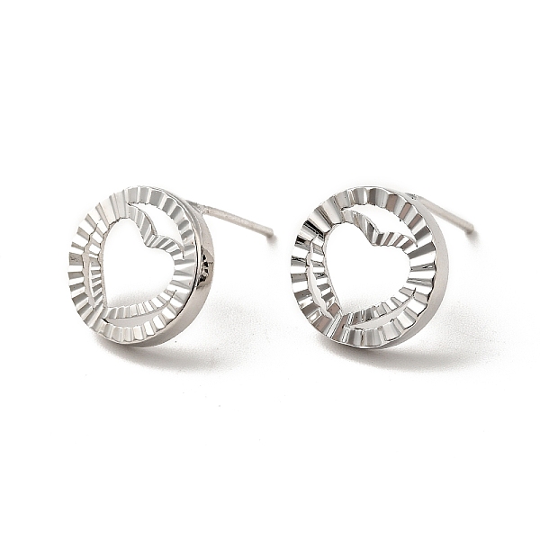 

PandaHall Rack Plating Brass Hollow Out Heart Stud Earrings for Women, Platinum, 12.5~13mm, Pin: 0.8mm Brass Heart