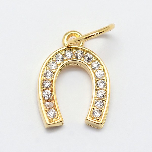 

PandaHall CZ Brass Micro Pave Cubic Zirconia Horse Shoe Charms, Golden, 13x9x2mm, Jump Ring: 7x0.8mm Brass+Cubic Zirconia Others Clear