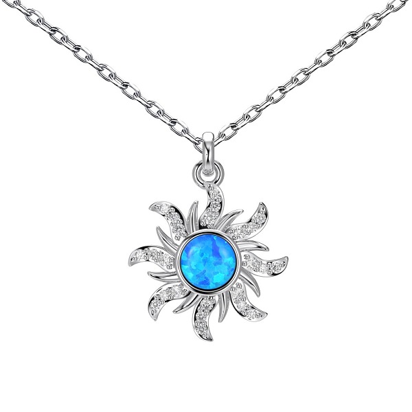 

PandaHall Sun Rhodium Plated 925 Sterling Silver Pendant Necklaces, with Synthetic Opal, Real Platinum Plated, 15.75 inch(40cm) Sterling...