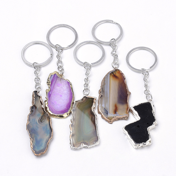 

PandaHall Plated Natural Agate Keychain, with Iron Findings, Mixed Color, Nuggets, 105~122mm Natural Agate Others