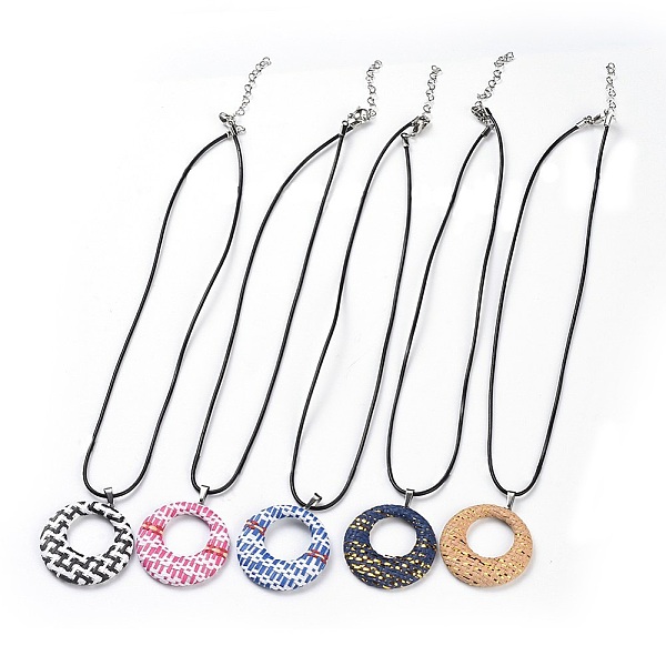 

PandaHall Raffia Woven Pendants Necklaces, with Cowhide Leather Cord and 304 Stainless Steel Findings, Flat Round, Mixed Color, 17.71 inch..., Multicolor