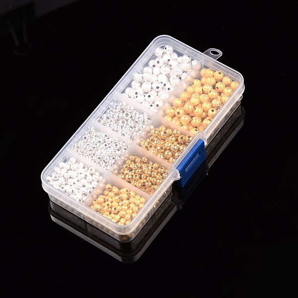 

PandaHall Brass Textured Beads and Iron Beads, Round, Mixed Color, 4~6mm, Hole: 1mm, about 990pcs/box Brass Round Multicolor