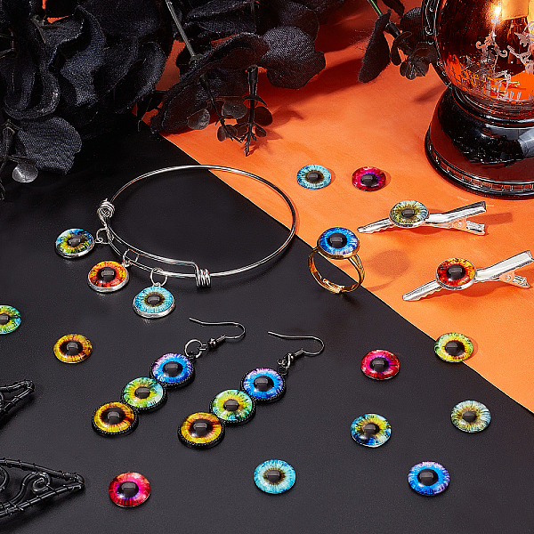

PandaHall 100 Pieces Evil Eye Glass Cabochons 10 StyLe 12x4mm Luminous Animal Eyes Dragon Owl Human Pupil Eyes Round Cabochon Eyes for Art..., Multicolor