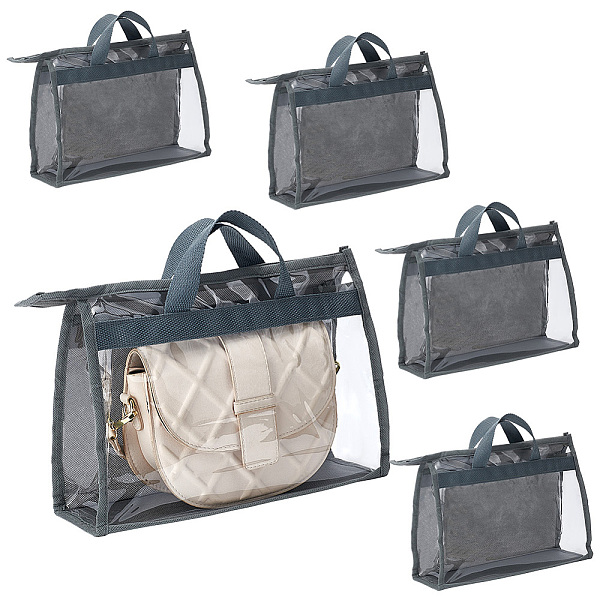 

PandaHall PH 5 Pack Handbag Storage Organizer, Transparent Hanging Purse Storage Bags Grey Handbag Dust Bags with Zipper and Handle for..., Gray