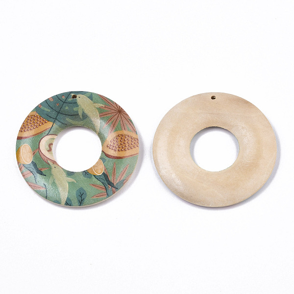 

PandaHall Fruit Seris Printed Wood Pendants, Donut with Papaya Pattern, Medium Aquamarine, 45x5mm, Hole: 1.6mm Wood Donut