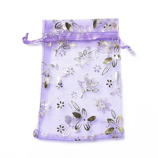 PandaHall Organza Drawstring Jewelry Pouches, Wedding Party Gift Bags, Rectangle with Gold Stamping Flower Pattern, Medium Purple...