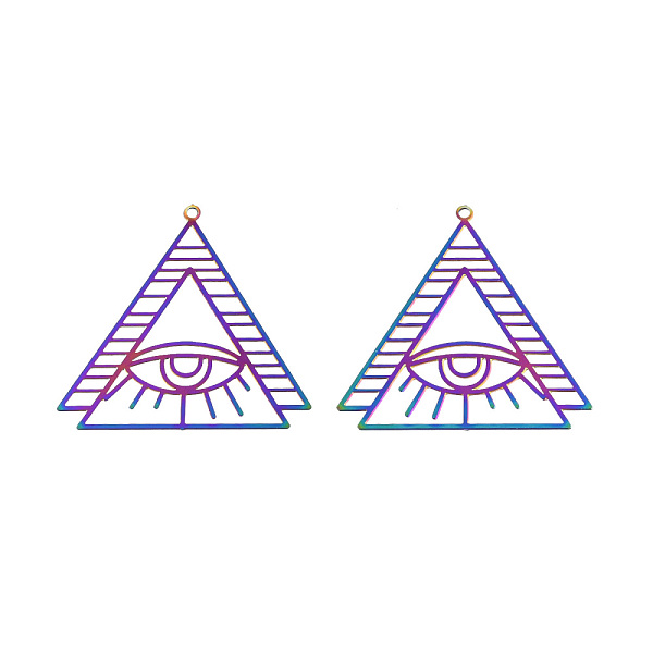 

PandaHall 201 Stainless Steel Pendants, Etched Metal Embellishments, Triangle with Eye, Rainbow Color, 37x36.5x0.3mm, Hole: 1.4mm 201...