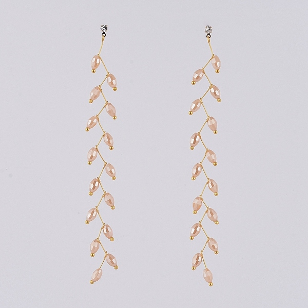 

PandaHall Electroplate Glass Beads Dangle Stud Earrings, with Brass Cubic Zirconia Stud Earring Findings & Ball Head Pins, Brass & Plastic..., Orange