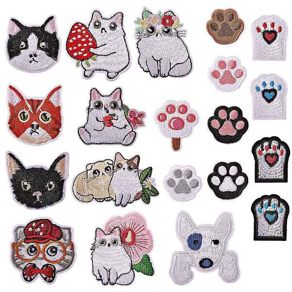 

PandaHall 20Pcs 20 Style Computerized Embroidery Cloth Iron on/Sew on Patches, Costume Accessories, Dog Paw Print & Cat & Dog, Mixed Color..., Multicolor