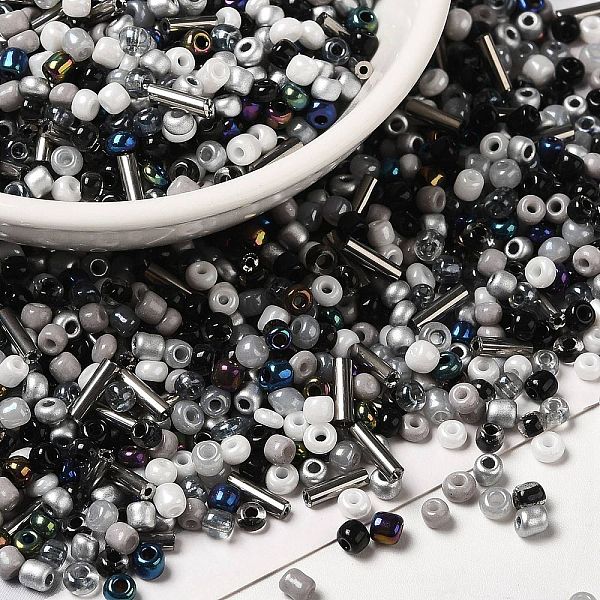 

PandaHall Opaque & Transparent Inside Colours Glass Seed Beads, Round Hole, Round & Tube, Black, 1.5~9x2~3x2~3mm, Hole: 0.8~1mm, about...