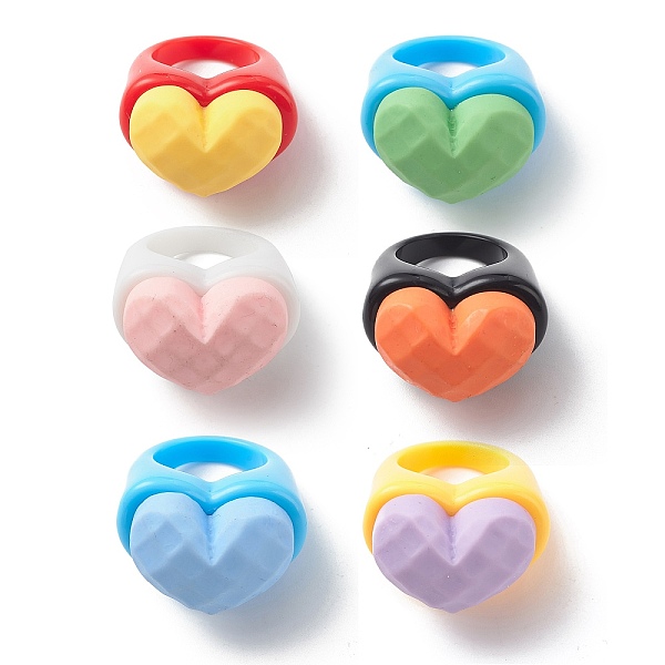 

PandaHall Cute 3D Resin Finger Ring, Acrylic Wide Ring for Women Girls, Mixed Color, Heart Pattern, US Size 7 1/4(17.5mm) Acrylic Heart..., Multicolor