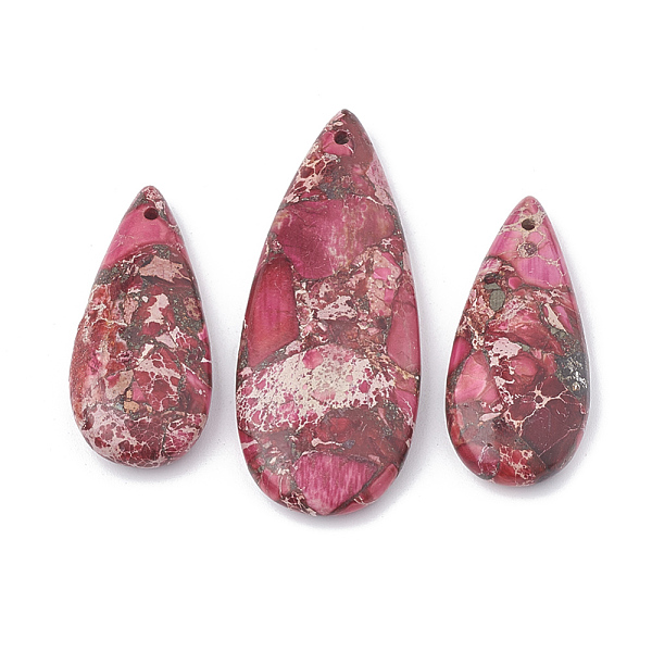 

PandaHall Natural Regalite/Imperial Jasper/Sea Sediment Jasper Pendants, with Iron, teardrop, Deep Pink, 36~50x15~21x6~7mm, Hole: 1mm...