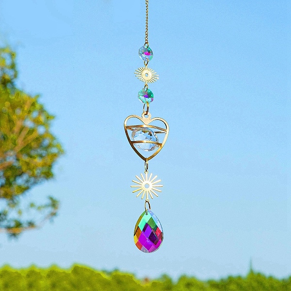 

PandaHall Crystal Pendant Decorations, with Alloy Findings, for Home, Garden Decoration, Sun, 360x40mm Glass Sun