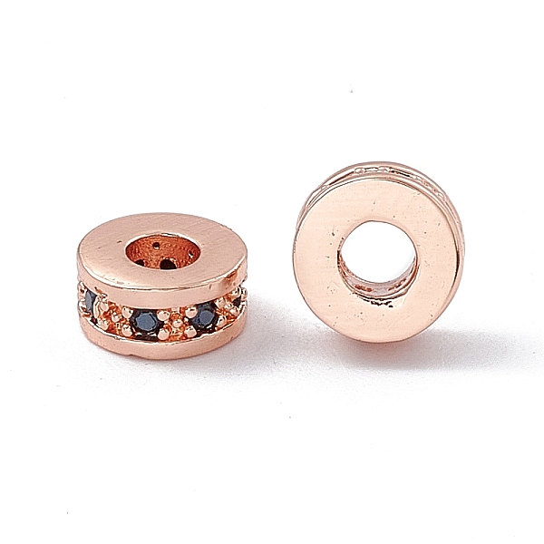

PandaHall Brass Spacer Beads, with Jet Rhinestone, Flat Round, Rose Gold, 7x3~3.7mm, Hole: 3.4mm Brass+Rhinestone Flat Round Black