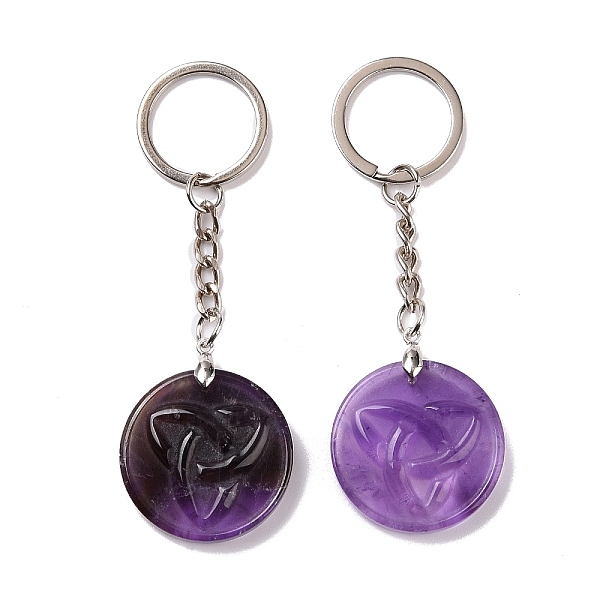

PandaHall Natural Amethyst Trinity Knot Pendant Keychain, with Brass Keychain Ring, 9cm Amethyst Flat Round