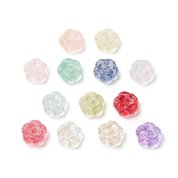

PandaHall Spray Painted Transparent Glass Beads, Flower, Mixed Color, 15x15x7mm, Hole: 1.4mm Glass Flower Multicolor