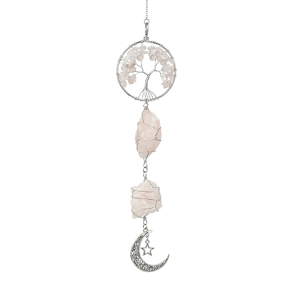 

PandaHall Tree of Life Natural Rose Quartz Pendant Decorations, with Tibetan Style Alloy Pendants and 304 Stainless Steel Cable Chains...
