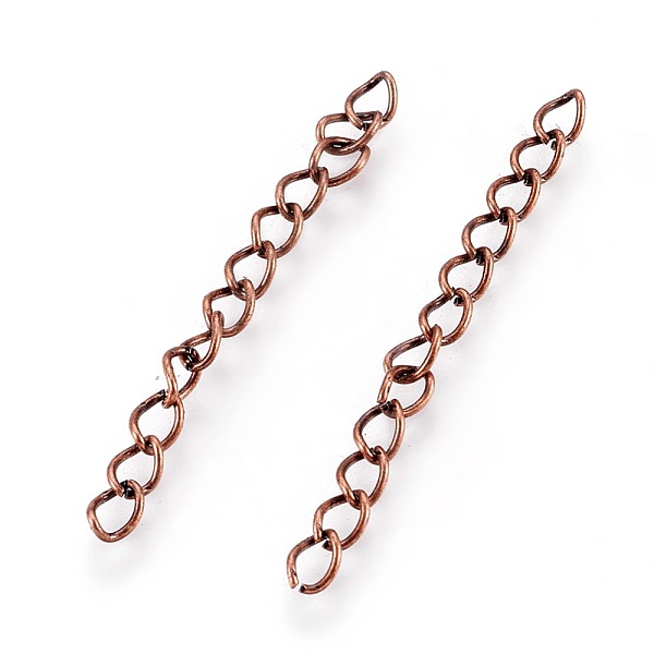

PandaHall Iron Ends with Twist Chains, Cadmium Free & Lead Free, Red Copper, 50x3.5mm, Links: 5.5x3.5x0.5mm Iron