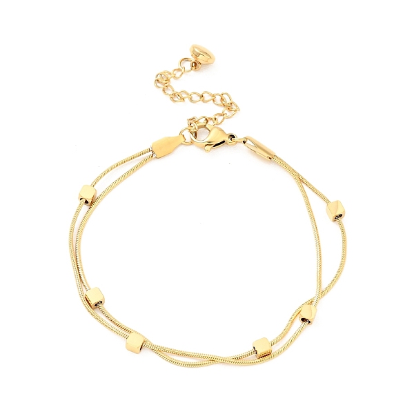 

PandaHall 304 Stainless Steel Cube Beaded Multi-strand Bracelet, Double Layer Snake Chains Bracelet for Women, Golden, 6-1/2 inch(16.6cm)...