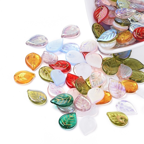 

PandaHall Czech Glass Beads, Electroplated/Gold Inlay Color, Leaf, Mixed Color, 18.5x13.5x3.5mm, Hole: 1mm, about 117~123pcs/bag Czech Glass..., Multicolor