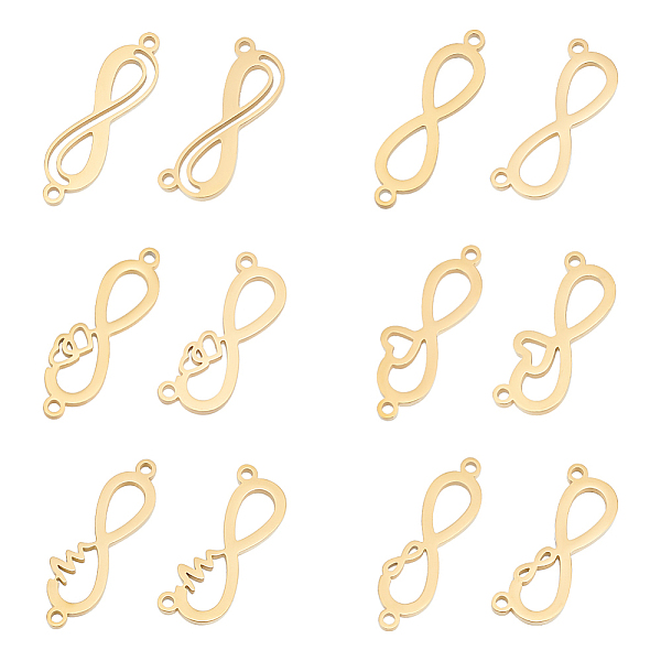 

PandaHall UNICRAFTALE 12Pcs 6 Styles Infinity Connector Charms 304 Stainless Steel Infinity Heart Link Pendants 1.2mm Hole Infinity with...