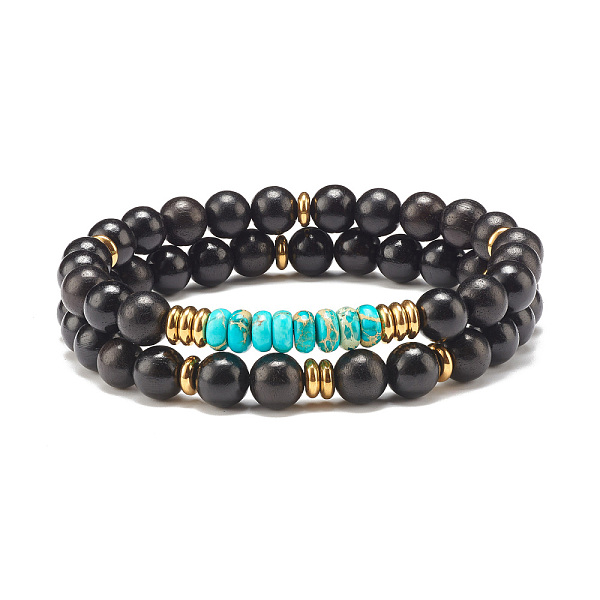 

PandaHall 2Pcs 2 Style Natural Imperial Jasper & Wood Beaded Stretch Bracelets Set, Gemstone Jewelry for Women, Deep Sky Blue, Inner...